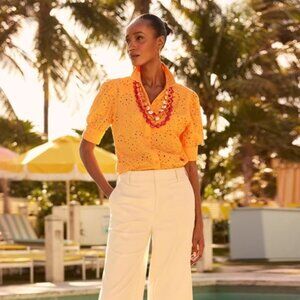 Chico's Pinapple Eyelet Shirt, Orange, 100% Cotton, Size 3, Excellent Condition